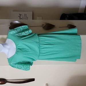 TALBOTS Fit and Flare Eyelet Sleeve Elastic Waist Dress Green Size XL